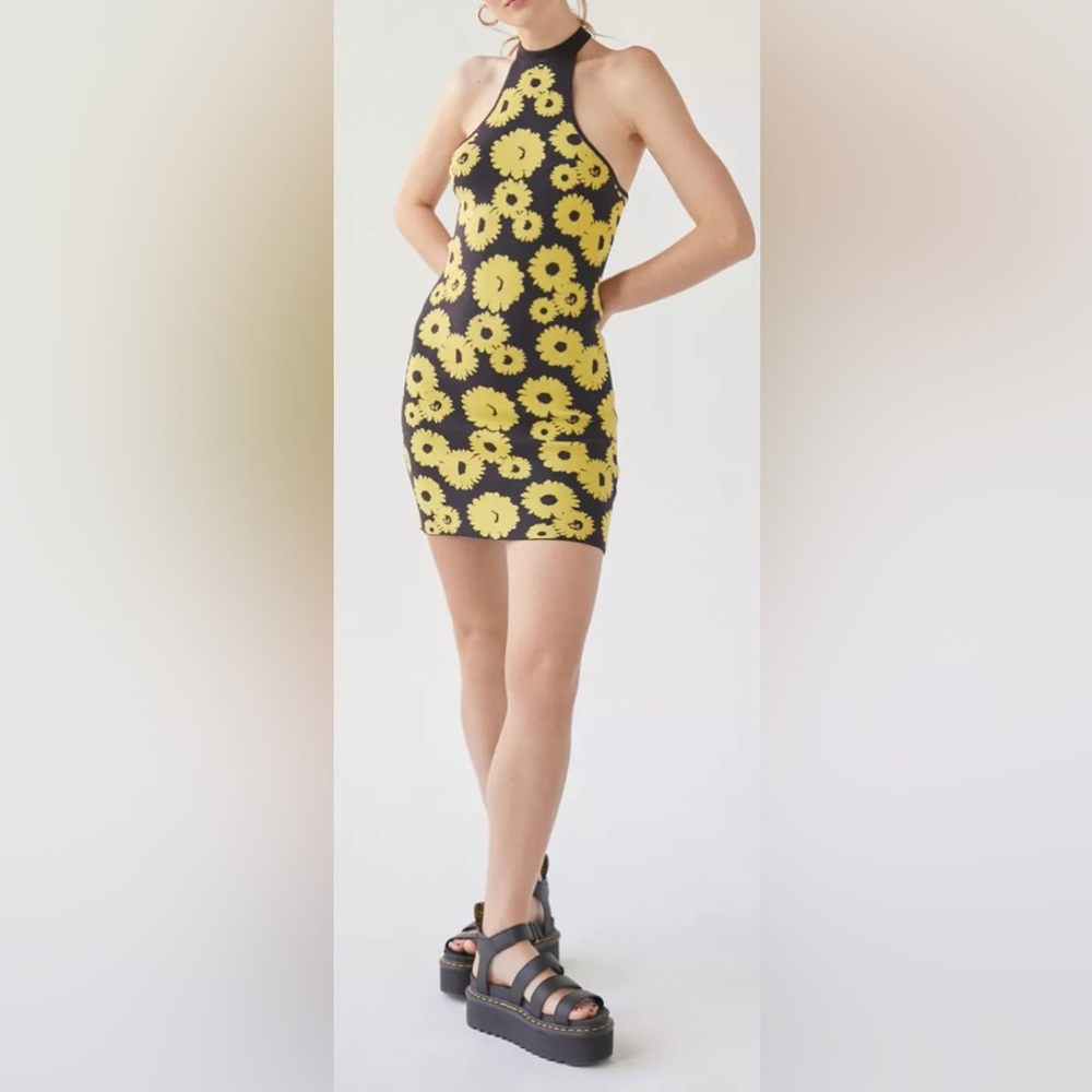 UO Charlie Knit Mini Dress-Black/Yellow. Medium. NWT